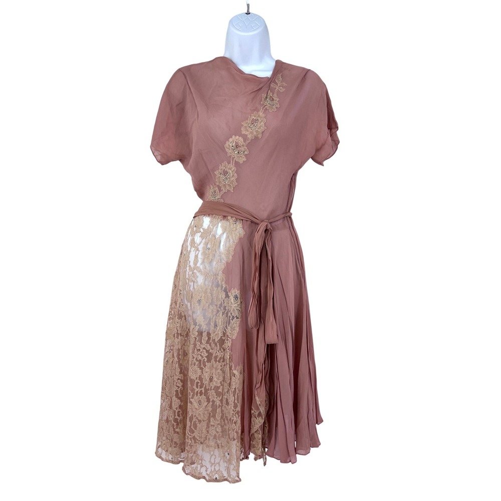 Vintage 1940s 1950s Chiffon Lace Dress AS IS